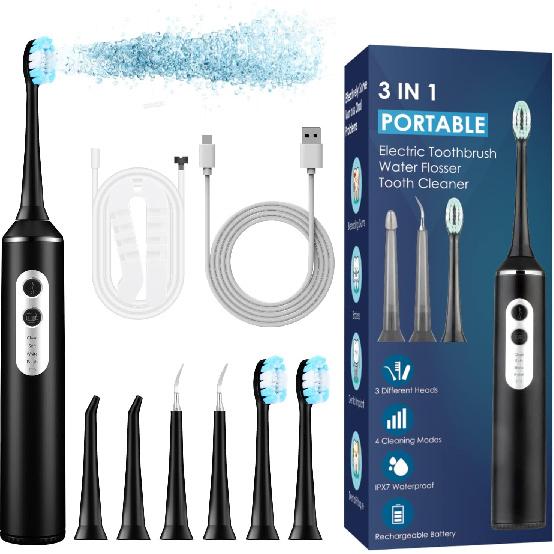 Electric Toothbrush with Water Flosser Combo, 3 in 1 Ultrasonic Toothbrush & Dental Oral Irrigator & Tooth Cleaner with 4 Modes, One Switch from