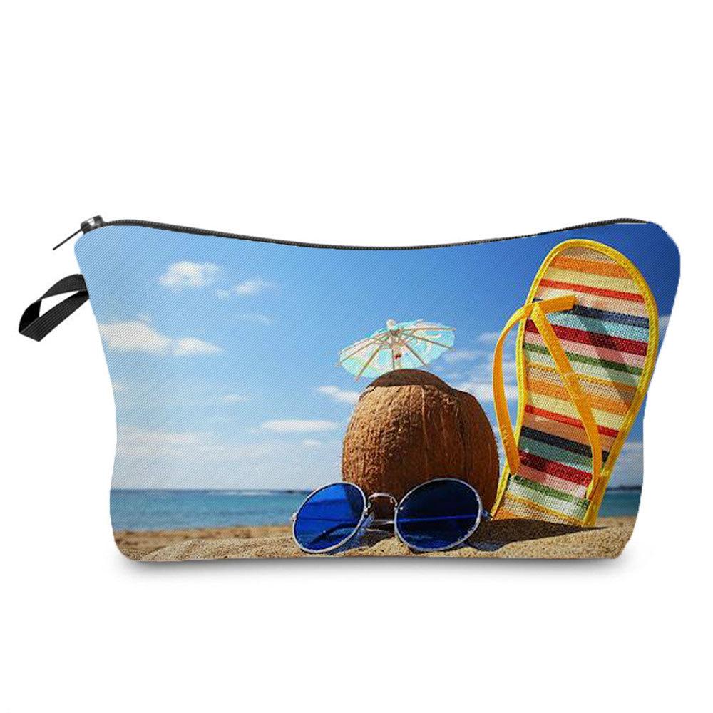 Damen Ozean- und Strand-Print Kosmetiktasche Toilettenartikel Organizer Reiseaufbewahrungsetui 6414