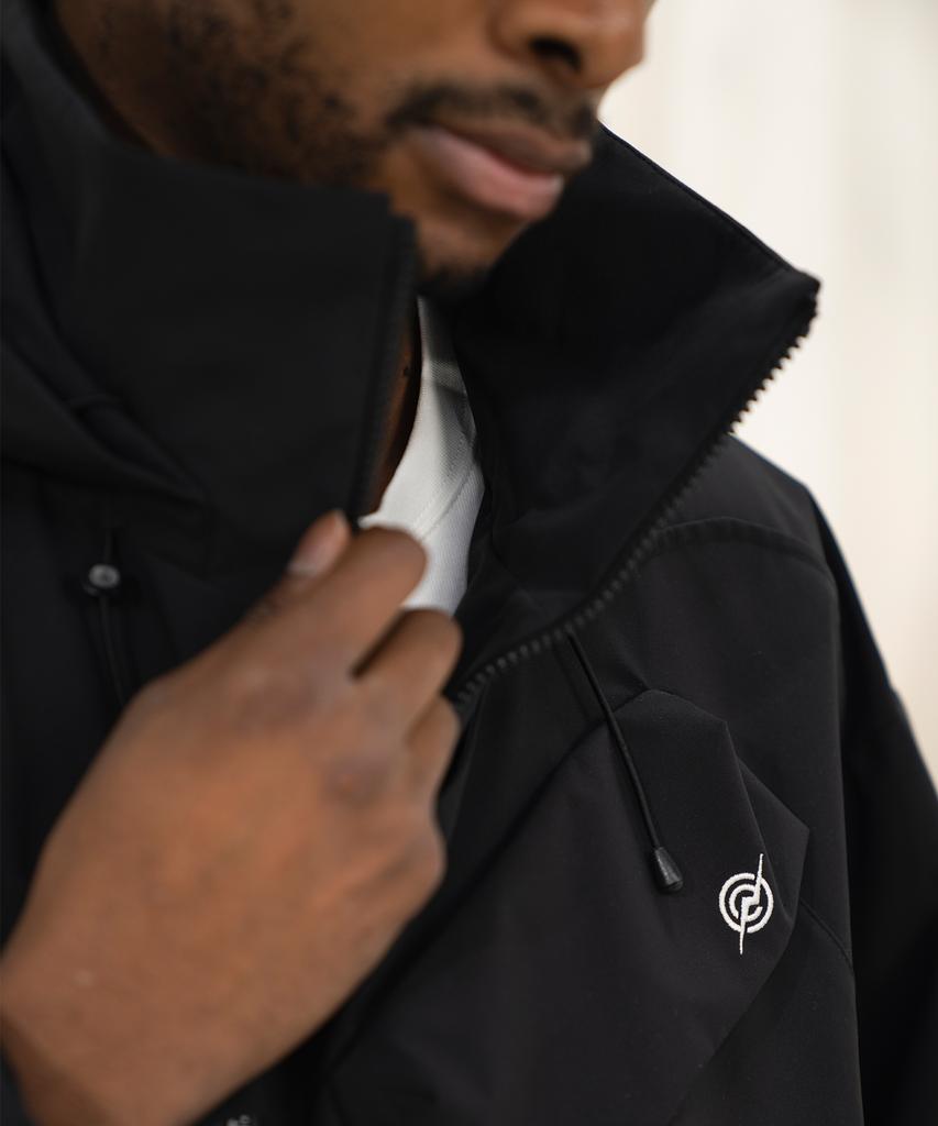 Kalapatthar 3Layer Offset Zip Pocket Hooded Jacket - Black