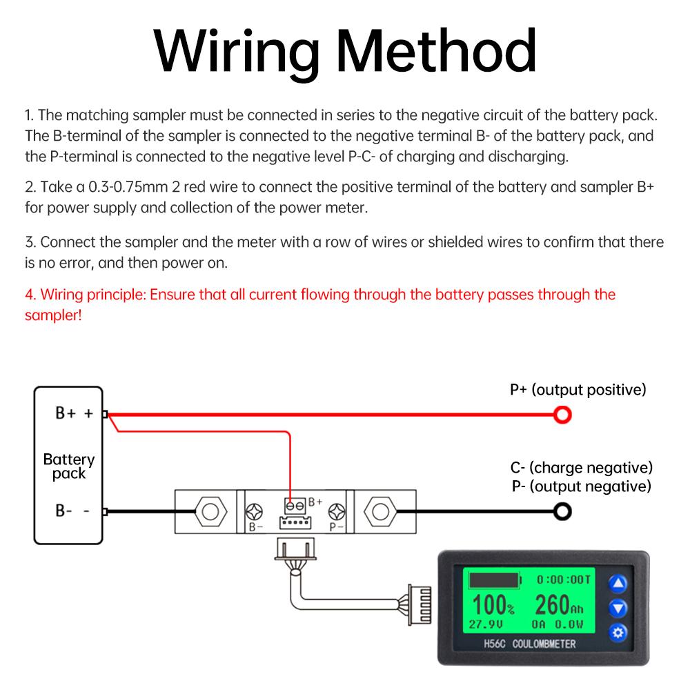 DC 10-100V 100A 200A 300A Medidor de Capacidade de Bateria Coulomb Monitor de Capacidade Testador Coulomb Voltímetro Amperímetro Wattímetro