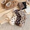 Women's Mid-Calf Polka Dot Brown Wool Socks - Warm, Thickened, Japanese Style for Fall/Winter