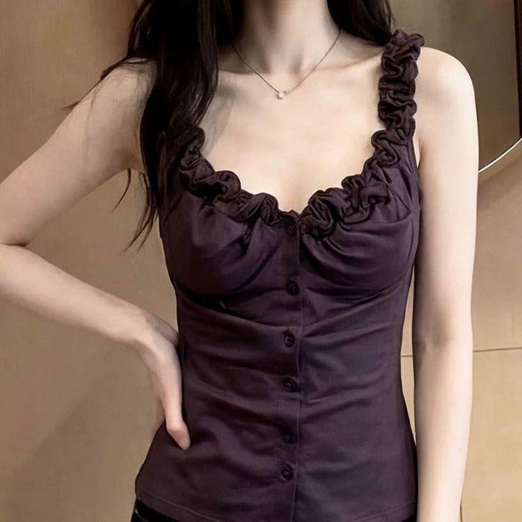 Korean Spice Girl Style Sexy and Beautiful Suspender Small Vest Women's Summer Design Sense Niche Waist Chic Sleeveless Top