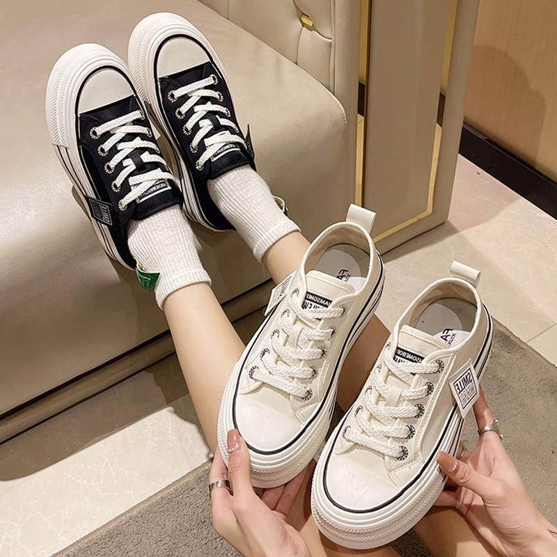 Korean Version Muffin Sole High Heel Little White Shoes Casual Heightening Baseplate Shoes Ins Low Top Women's Shoes Casual Style
