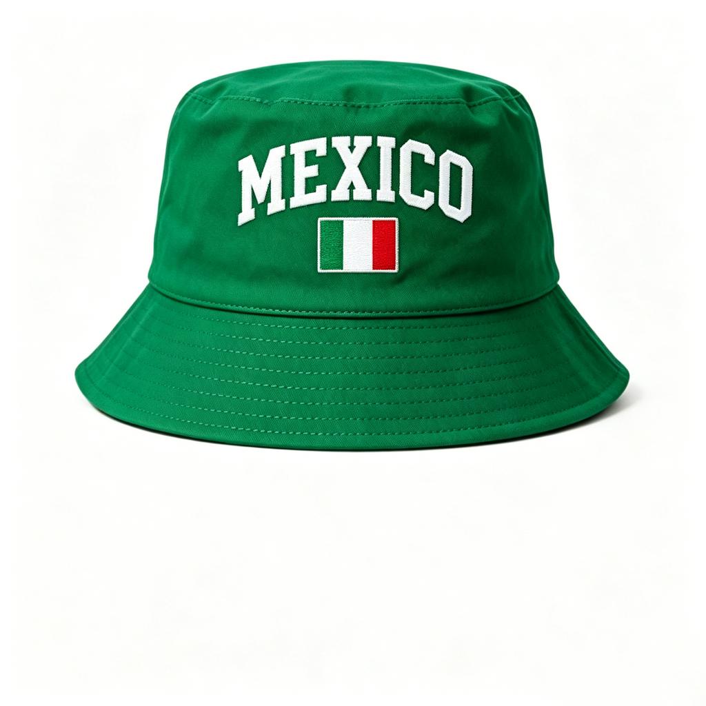 Men's Bucket Hat Lightweight Breathable Fabric Adjustable Fit Outdoor Sun Protection Hat with Embroidered Text and Flag Design
