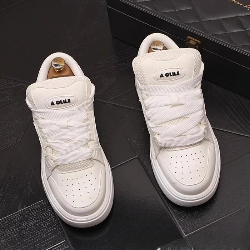 Chunky Sneakers Men 2025New Spring Fashion Casual Shoes Couple Round Head Lace Up Board Shoes Street Running