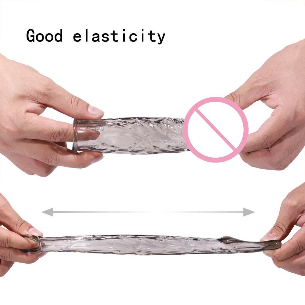 1PC Reusable Extension Condom Penis Sleeve Male Enlargement Time Delay Spike Clit Massager Cover Crystal Clear Condoms For Adult