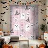 2Pcs Pink Cute Ghost Witch Hat Halloween Rod Pocket Curtains Double Sided Window Drapes Privacy Protection Curtain Panels for
