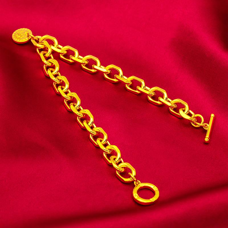 Luxury 18 KT O Link Bracelet for Women Pure Gold Color Circular Pendant Bracelet Matte Wedding Anniversary Fine Jewelry Gifts