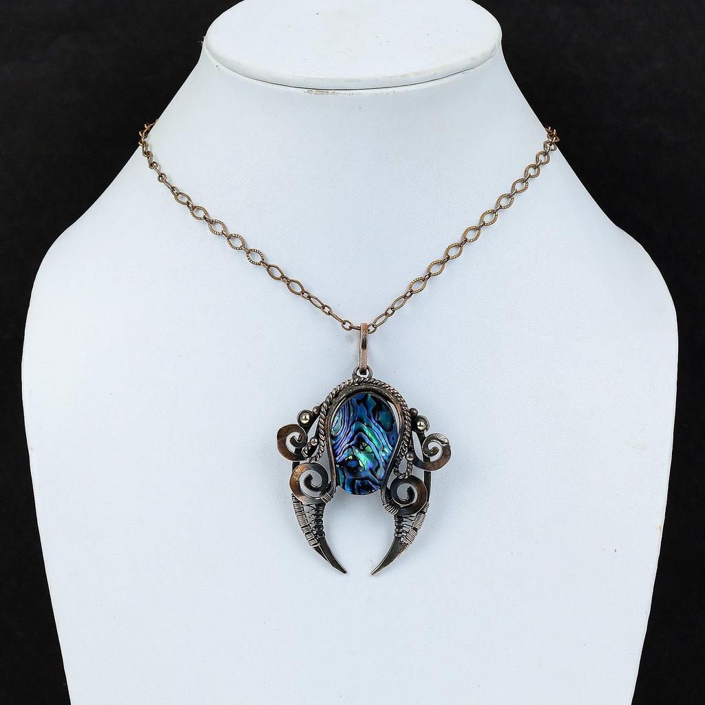 Abalone Shell Pendant Copper Wire Wrapped Pendant Gemstone Pendant Abalone Shell Jewelry Handmade Pendant Gift For Him Unique Copper Jewelry