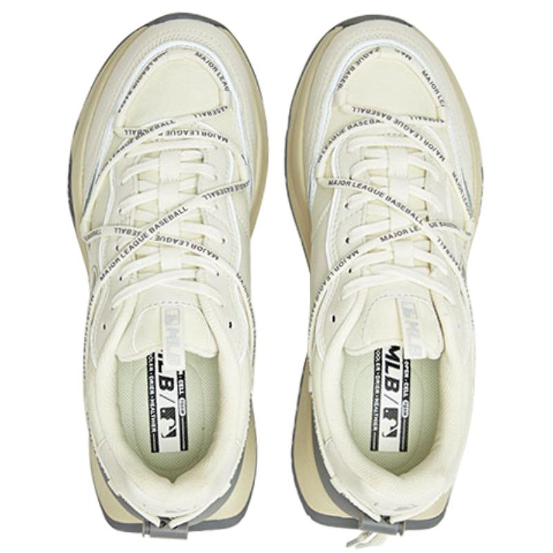 MLB Chunky Runner Cushioning, Slip Resistant, Abrasion Resistant, Breathable, Support Low Top Casual Shoes Unisex Ecru Sneakers 3ASHCRR3N-43WHS