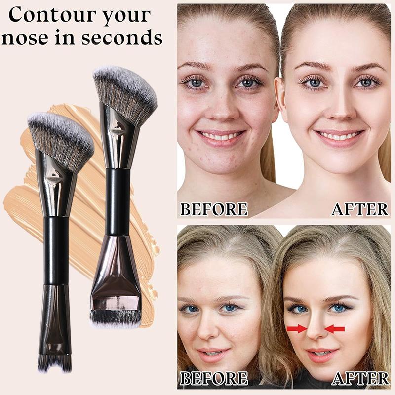 Double Head Makeup Brush Powder Blusher Brush Foundation Brush U-shaped Nose Shadow Contour Brush Multifunctional Beauty Tool
