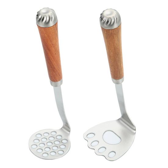 Stainless Steel Potato Masher Wooden Long Handle Multifunctional Manual Carrot Avocado Vegetable Food Mashing Tool Kitchen Gadgets