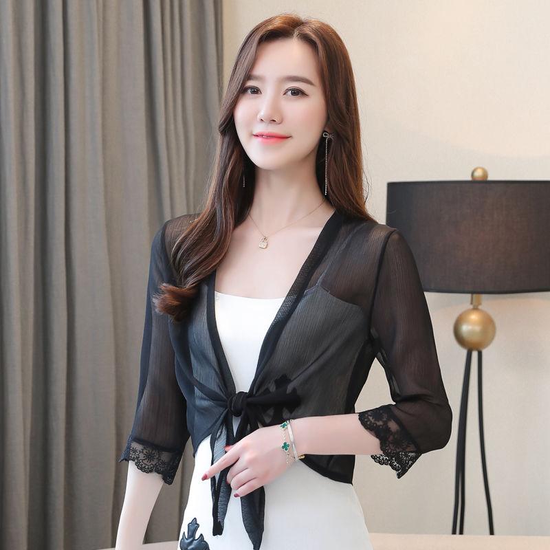 Chiffon Sunscreen Short Air-conditioned Shirt Sunscreen Cardigan Poncho Summer with Skirt Sun Shirt