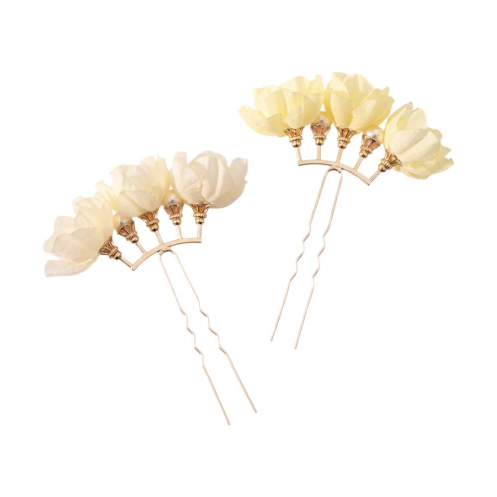 1Pairs Chinese Style Red Flower Hairpin Super Fairy Wedding Bridal Hair Ornament Vintage Traditional Hair Accessory жёлтый
