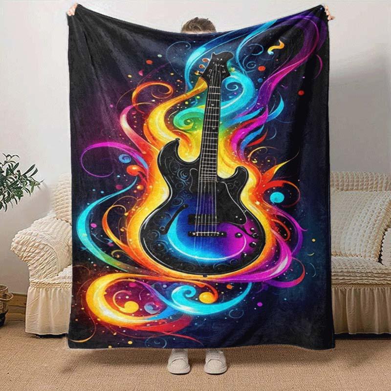 1pc Guitar Printing Lightweight Flannel Blanket, Comfortable and Warm Blanket,  Sofa Bed and Couch Office, Suitable for Gift Blankets