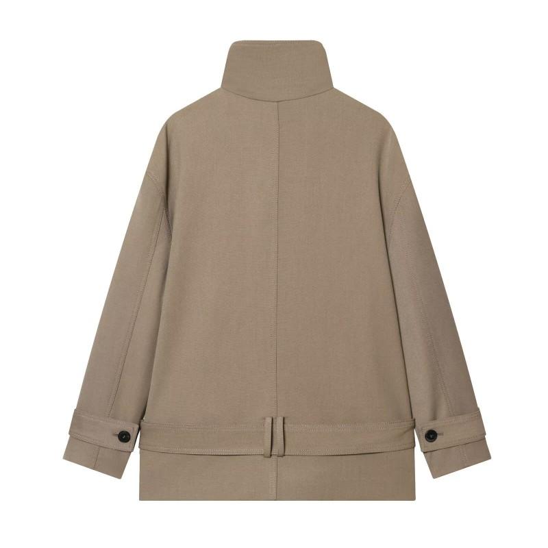 2026 Womens Double-Breasted Stand Collar Trench Coat Loose Slim Waist Belted Outerwear