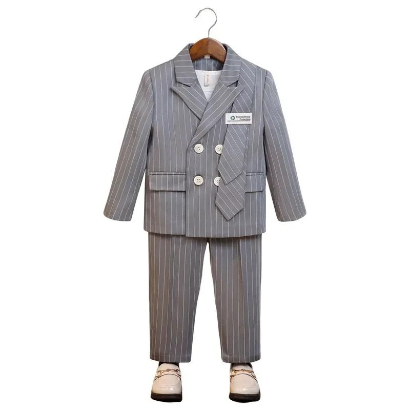 Boys Suits for Weddings Handsome Striped Kids Birthday Blazer Set Formal Children School Host Piano Performance Costumes