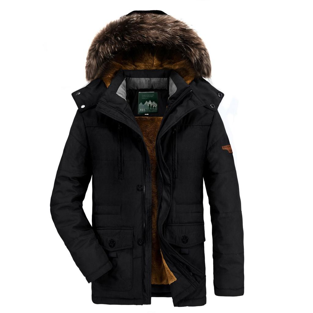 Winter Cotton-padded Men's Medium and Long Fleece Thickened Loose Cotton-padded Jacket Casual Warm Jacket