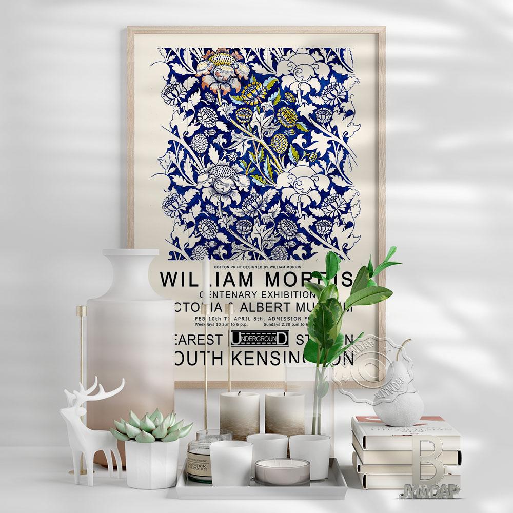 Marineblau William Morris Museum Ausstellung Retro Poster Nordische Florale Kunst Malerei Wandkunst Druck Pflanzenmuster Heimdekor Geschenk Ohne Rahmen
