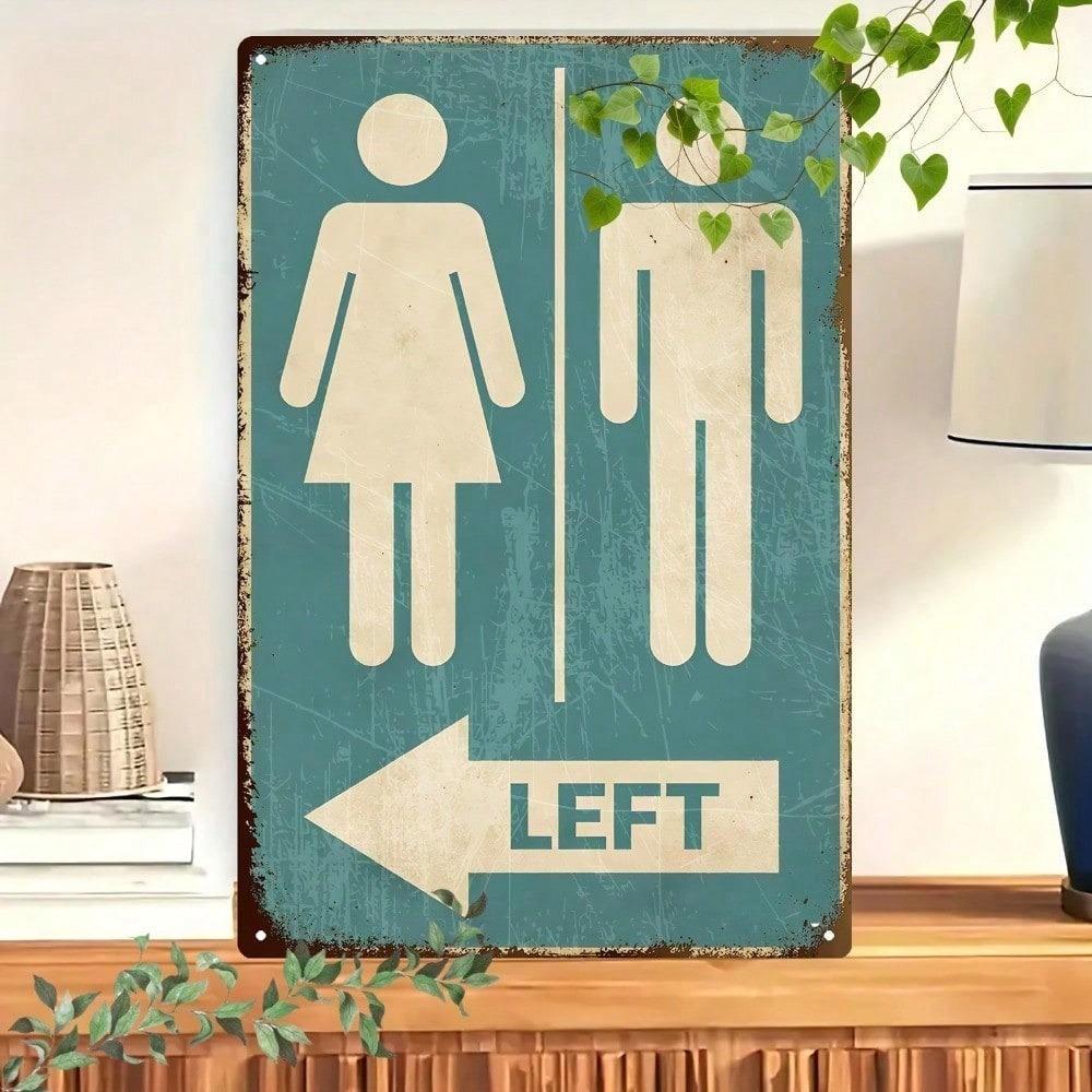 Retro Metal Tin Sign Restroom Arrow Directional, 2D Flat Wall Art, Fun Bathroom Décor, Unisex, 1pc