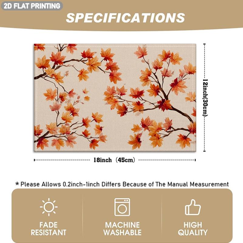 4/6pcs, Maple Leaf Pattern Placemats, Autumn Theme Design, Washable And Easy-To-Clean Table Mats, Suitable for Autumn Decor, Indoor Dining Room Decor,
