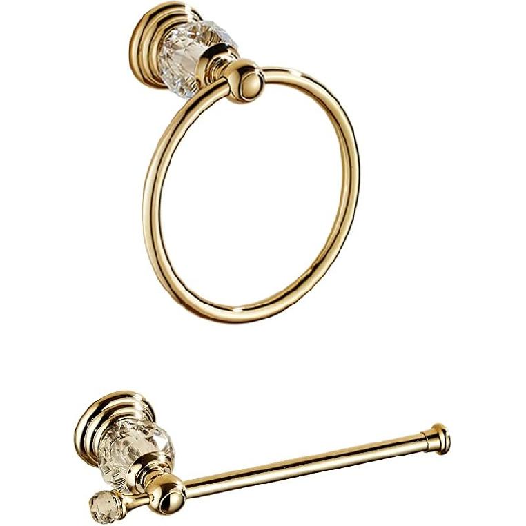 WOLIBEER Crystal Gold Toilet Paper Holder Hand Towel Ring Crystal Bathroom Accessories Set Modern Paper Towel Holder Include 2 Pieces Bathroom
