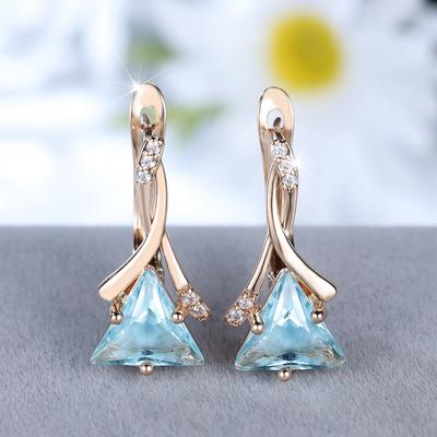 Pendientes geométricos triangulares con circonita azul aguamarina, de moda, color dorado, para bodas y fiestas, joyería, regalos.
