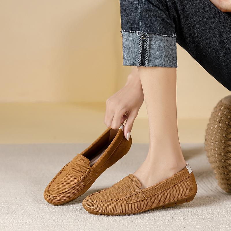 Doudou shoes one pedal flat bottom round head woven soft sole casual knitted single shoes pregnant women large size women's shoes fly knitting