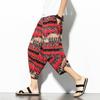 Harajuku Lässige Haremshosen mit weitem Bein für Männer 2024 Sommer Baumwolle Strand Baggy Pants Chinesischer Stil Prinitng Wadenlange Hose