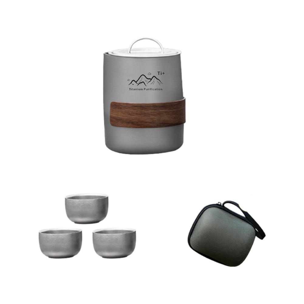 Tasse aus Titanlegierung Tragbares Reise-Teeset Outdoor-Camping Teezubereitungstasse 1 Stück Titantasse und 3 Stück Teetassen Outdoor-Geschirr