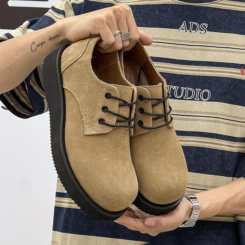 

Новая платформа туфли дерби британская обувь для мужчин с увеличением роста инструментальная повседневная базовая универсальная обувь для通勤 из кожи бежевый 1560-J 38