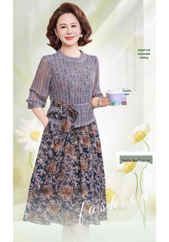 2026 Elegant Floral Two-Piece Spring Dress for Middle-Aged Women - Age-Defying Style