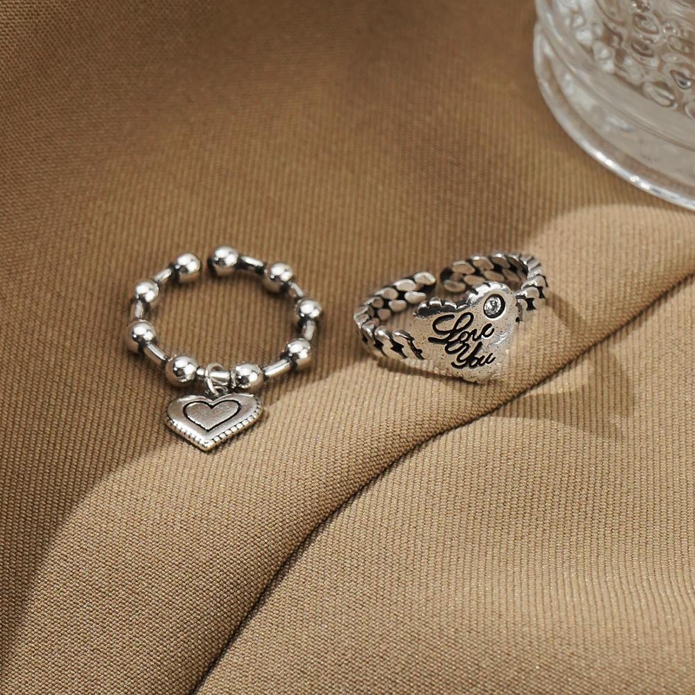 2 bucăți de inel iubitori Love Lovely deschidere temperament reglabil inel pentru femei sculptate la modă