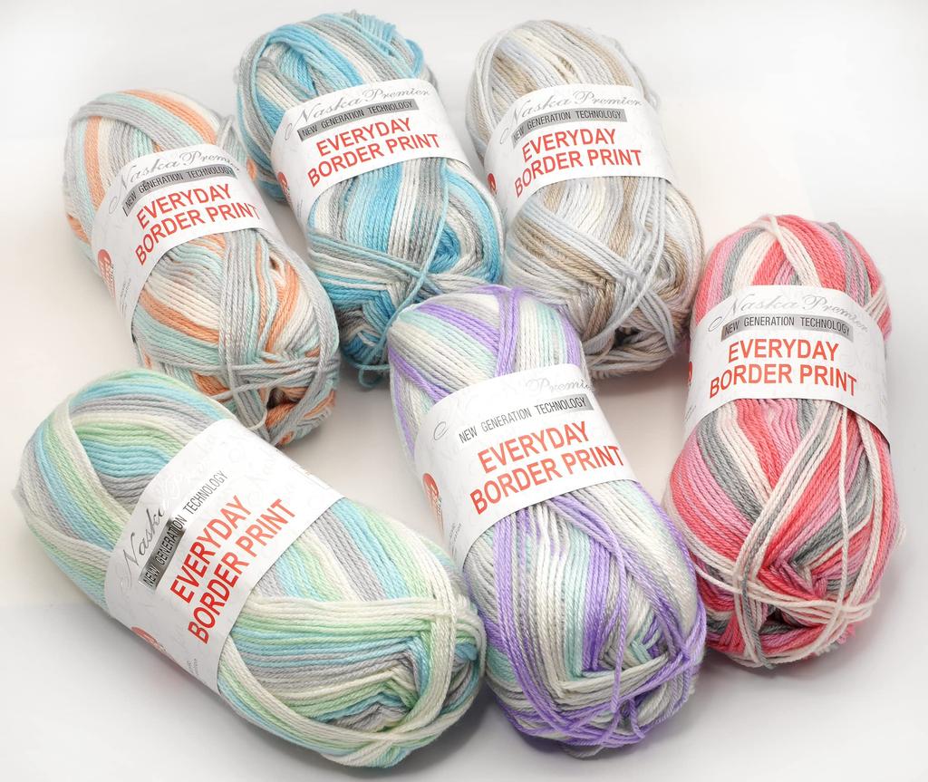 NASKA Hand Knitted Yarn Everyday Border Print Medium Type 100g 250m Set of 5 Balls Col.501 Multi-color Approx. N-104