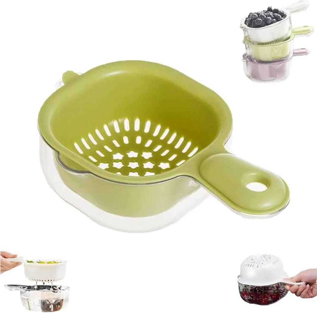 2 In 1 Rotatable Food Draining Basket with Handle Fruit Strainer Colander for Washing Berries Salad Vegetable BPA-free Durable