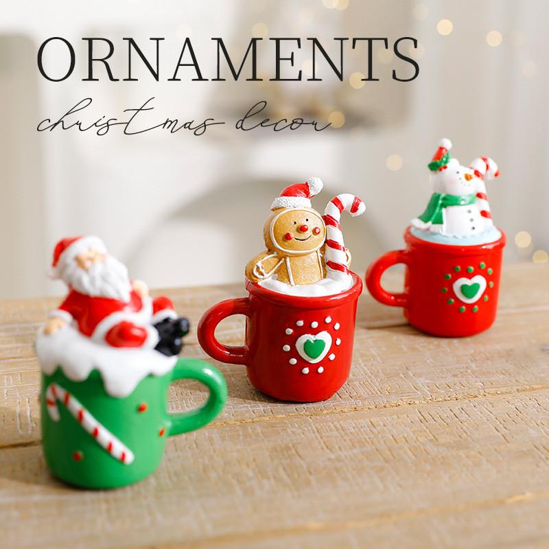 Christmas Resin Santa Claus Ornament With Gingerbread Snowman And Elder Tea Cup For Holiday Decor