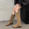 Pile boots women's pointed high tube medium tube knight boots 2025 new early autumn winter brown western cowboy long boots