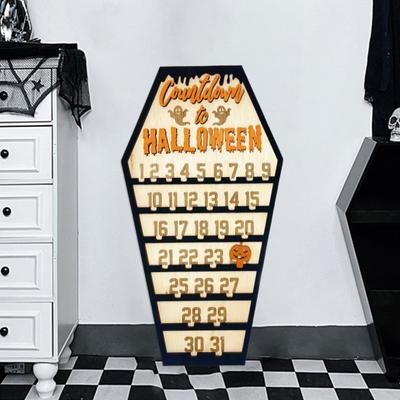 Halloween Advent Calendar Wooden Countdown To Halloween Ornament with Movable Pumpkin Block for