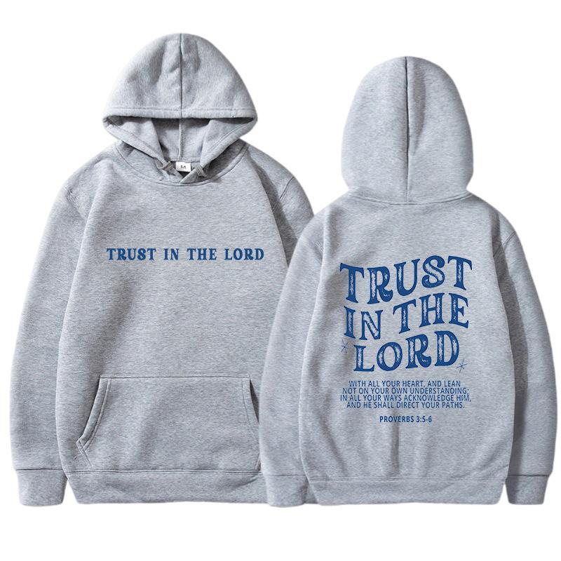 TRUST IN THE LORD Women Plus Size Casual Hooded Sweatshirt Solid Color Letter Printed Long Sleeve Plush Sweatshirt
