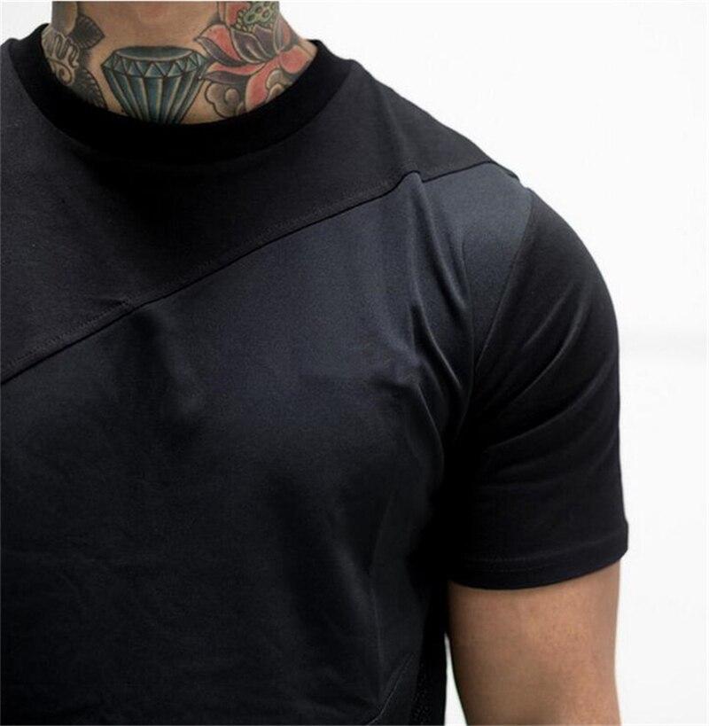 Muscleguys Mens Soild Long T-Shirt Muscle Brand Fitness Bodybuilding Workout Clothes Man Cotton Blank Man T Shirt Men Tops