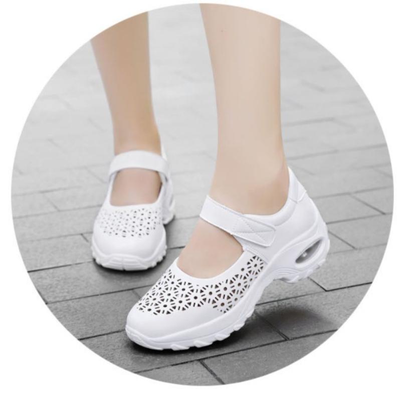 Breathable Women's Walking Shoes Hollow-out Platform Shoes Air-cushion Ladies Casual Shoes Elastic Wedges