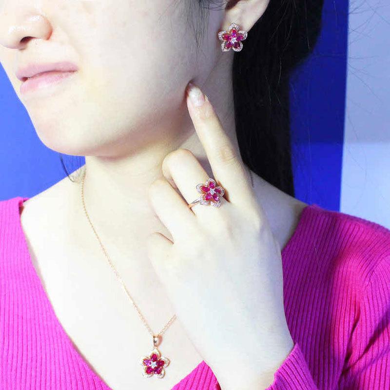 Purple Gold Color Gold Inlaid Redstone Flower Earrings Fashion Temperament Rose Gold Plated Earrings