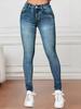 European & American Cross-Border Mid-Waist Washed Stretch Butt-Lifting Women's Skinny Jeans