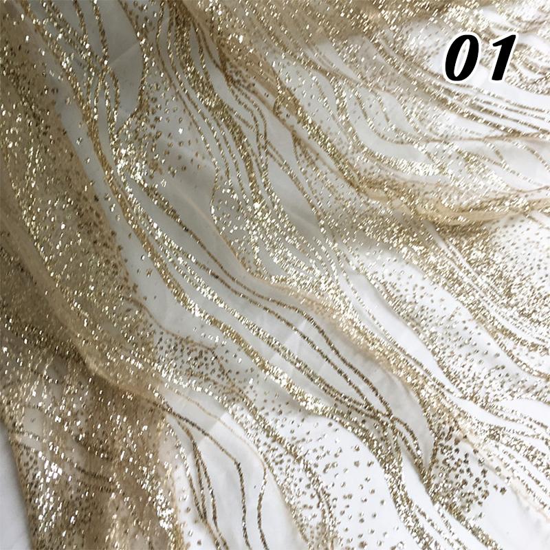 Glitter Sequin Lace Fabric Iron Bronzing Wave Pattern Polyester Material Bridal Wedding Party Evening Dress Fabric DIY Textile