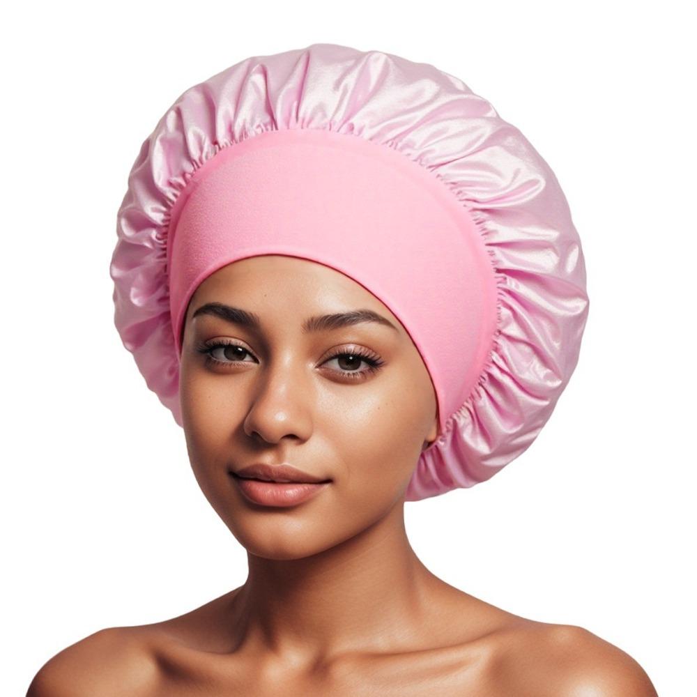 1pc Women's Solid Color Satin Wide-Brimmed Shower Cap, Suitable for Daily Use Silk Bonnet Satin Bonnet