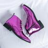 Luxury Chelsea Boots Men's Shiny Leather Shoes Pointed High Top Shoes Men's Banquet Dress Shoes High-end Purple Red Short Boots