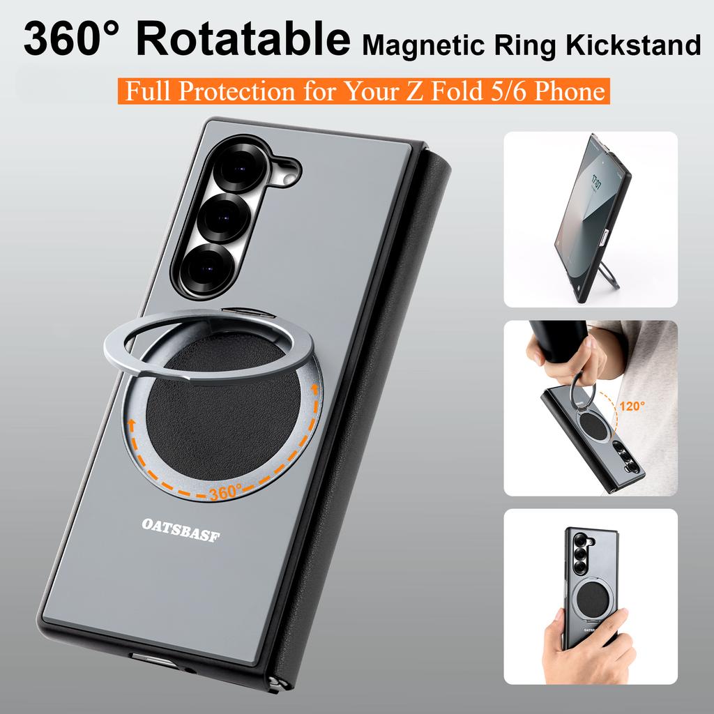 Oatsbasf für Samsung Galaxy Z Fold 6 5 Handyhülle Metall Flip Vollständige Abdeckung Schutzhülle mit 360° Drehung Magsafe Ständer