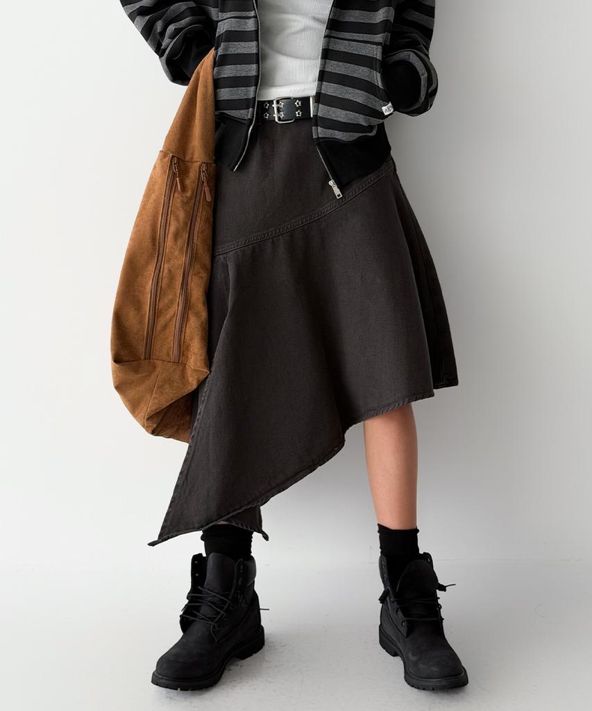 The Green Lab Asymmetrical Denim Skirt [Charcoal Gray]