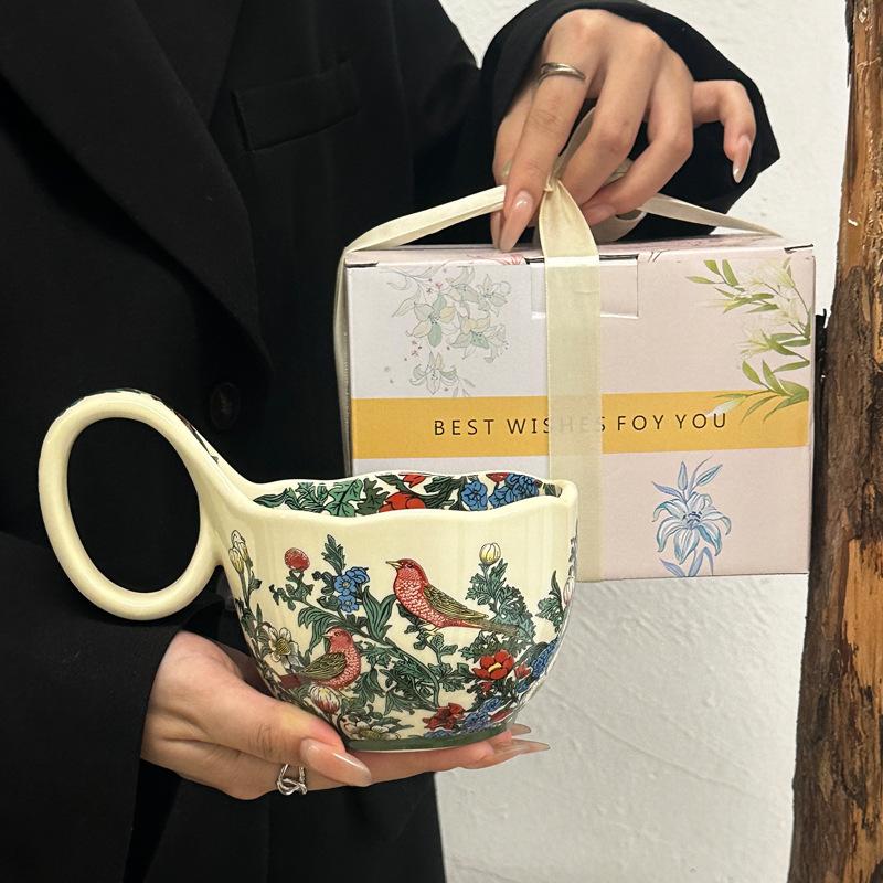 

Retro jasmine ceramic mug for girls birthday gift, high-end girlfriend practical souvenir gift box 401-500ml