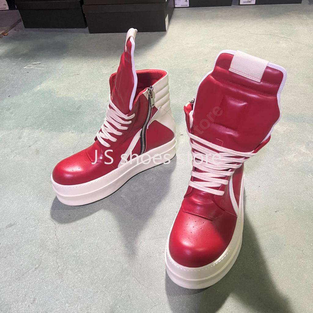 R-o Classic Designer Men Shoe Women Sneaker Red Leather Ankle Boot High Top Casual Shoes Zipper 6cm Thick Sole Boots Sneakers